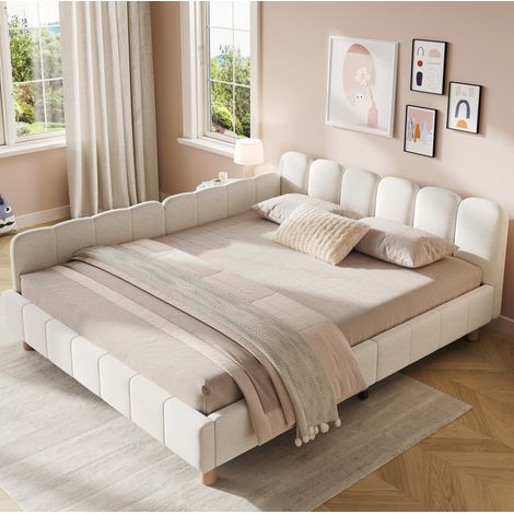 Kinderbett 140x190 cm Beige Samt mit gepolstertem Kopfteil, variablen Armlehnen und Lattenrost (1/5)