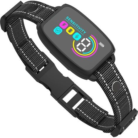 Collare antiabbaio con schermo LCD, modalità regolabili, adatto a cani di piccola, media e grande taglia, colore nero. (1/5)