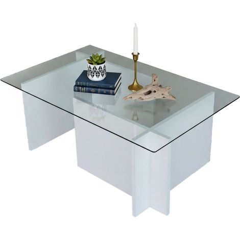 Dmora - Mesa de café Dfontola, Mesa de centro baja, Revistero para sofá, Estante de la sala de estar, 105x65h40 cm, Blanco