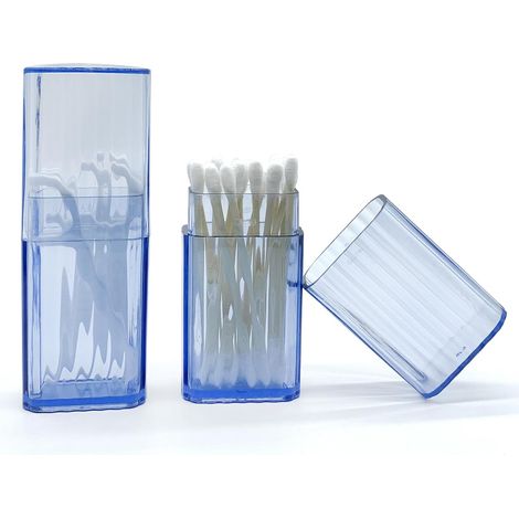 Rangement Coton Tige, 2 Pièces Mini Boite à Coton Tige de Voyage Portable en Plastique Boite Tige Transparent - Tige Bandeau à cheveux Cure - Dents (Bleu) (1/5)