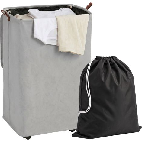 HOMCOM cesto de ropa sucia con tapa y ruedas, 50l, cesta de ropa sucia plegable con bolsa con cordón extraíble y lavable, 40x30x65 cm, gris (1/5)