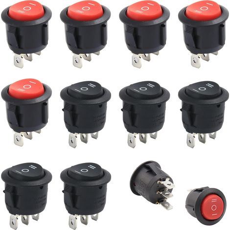 10 Pièces Mini Interrupteurs À Bascule 3 Positions,3 Broches, Bouton On Off Rond, Commutateur 3 Pôles, Marche/Arrêt, Noir, Rouge, Pour Voiture, Bateau, Appareils Ménagers 10A/125V 6A/250V (1/5)