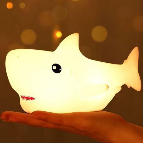 Shark Night Light for Kids, 7 Color Changing LED Portable Touch Baby Lamp, USB Rechargeable Silicone Animal Night Light for Children's Nursery, Toddler Girl, Birthday Gift