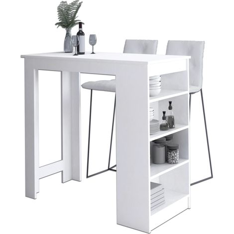 Akord – Table de bar blanche 115 cm – 4 étagères – Dimensions 115x50x103 cm – Finition mate – Meuble bar moderne pour cuisine