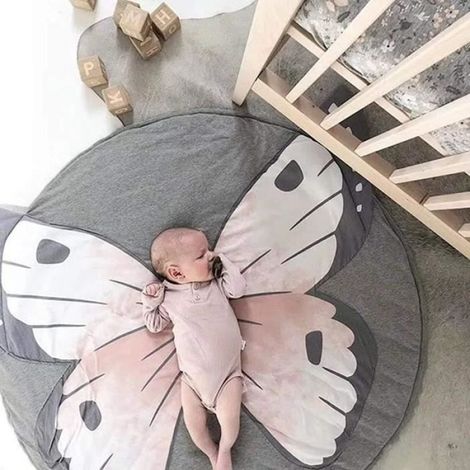 Tapis de Jeu Animaux Coton Rond Tapis,Bébé Tapis de Jeu,90cm Pliable Enfants Ramper Couverture Tapis (Papillon) (1/4)