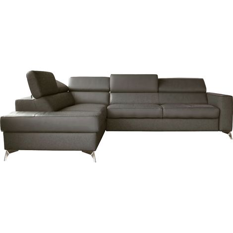 Canapé d'angle convertible en cuir italien de luxe 5/6 places avec coffre, MONZA, taupe, angle gauche
