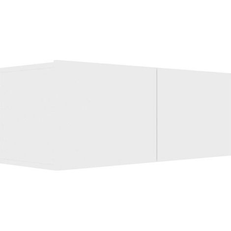 Meuble TV suspendu 2 portes bois blanc Oned 80cm (1/3)