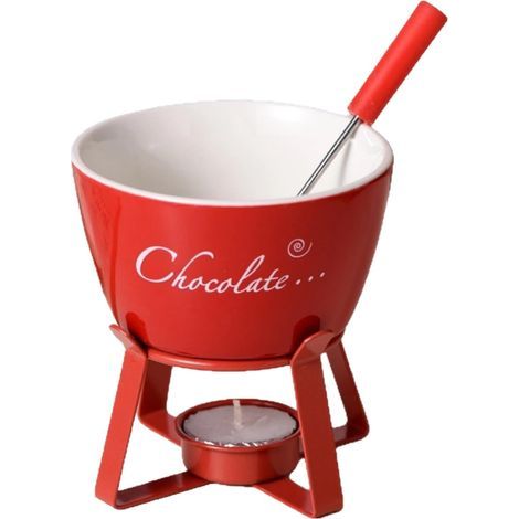 Fonduebecher – Mini-Keramikset mit Gabel. Schokoladenbecher zum Schmelzen, ideal für Weihnachten, Geburtstagsfeiern, Camping, Picknicks, Zuhause, Butter-, Käse- und Karamelldesserts – Rot (1/5)