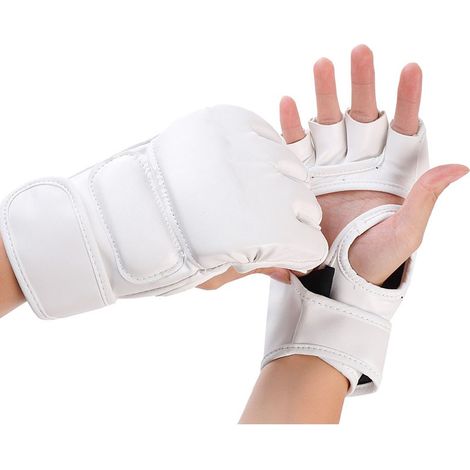 Gants de boxe demi-doigts, gants de frappe paumes ouvertes, gants de combat, de kickboxing et de sparring pour hommes et femmes, entraînement de boxe, blancs (1/5)