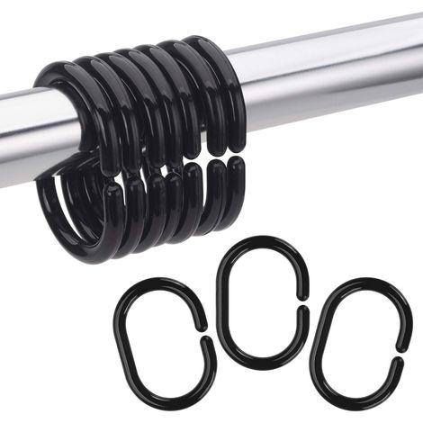 Lot de 24 anneaux de rideau de douche, crochets en plastique pour tringle de douche, noir et blanc