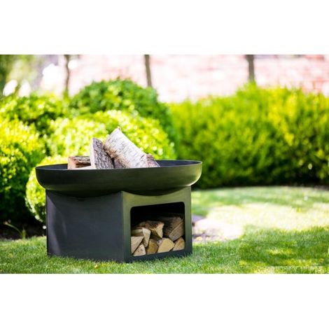 Brasero de jardin FATAPERA avec range bois en acier-Ø 60cm-Acier naturel---Acier naturel (1/5)