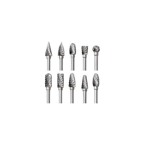 Jeu de Fraises en Carbure de Tungstène pour Dremel, 10 Pièces Fraises Rotatives à Double Coupe avec Tige de 1/8" pour Sculpture sur bois, Gravure, Perçage, Polissage, Travail du métal (1/5)