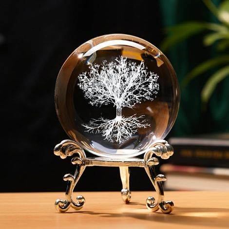 Boule de Décoration en Cristal 3D à Gravure Laser, Presse-Papier en Verre en Forme de Sphère, avec Support, Décoration Décorative pour la Maison et Le Bureau (1/5)