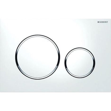 Plaque de commande biquotidienne blanche avec anneaux design en chrome poli - Geberit Sigma20