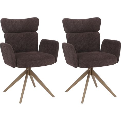 [NEUWERTIG] 2er-Set Esszimmerstuhl HHG-673, Stuhl, drehbar Auto-Return Stoff Bouclé 350g/m² Öko-Tex dunkelbraun, Beine Holz-Optik