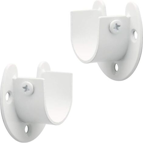 Support pour Tringle à Rideaux en Acier Inoxydable Blanc, Forme en U, Diamètre 25 mm, Fixation Murale ou Porte