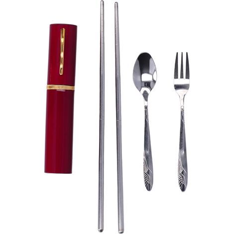 Ensemble de couverts de voyage compact et élégant - Ustensiles réutilisables pour pique-nique et camping - Emballage raffiné (1/5)