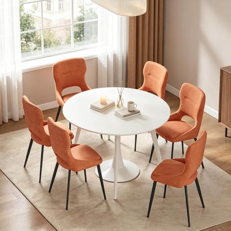 Chaise salle manger chenille orange lot de 6 HAVRYA (1/3)