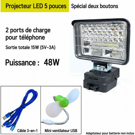 Lampe de travail LED 5 pouces 18 V avec câble trois-en-un et petit ventilateur 18v 5 réf 7995 1 kg – Livraison gratuite