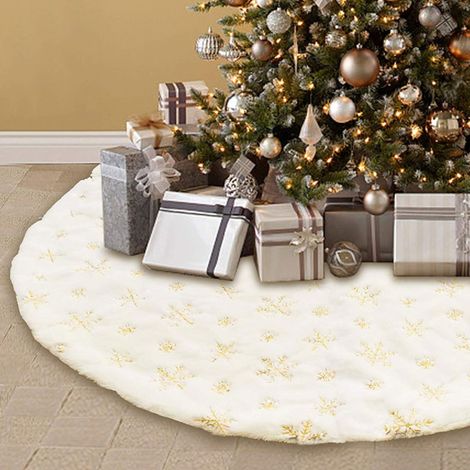 Jupe de sapin de Noël 36/48 pouces à paillettes flocons de neige, blanche, pour tapis de sapin, décorations de Noël pour les fêtes de fin d'année (1/5)