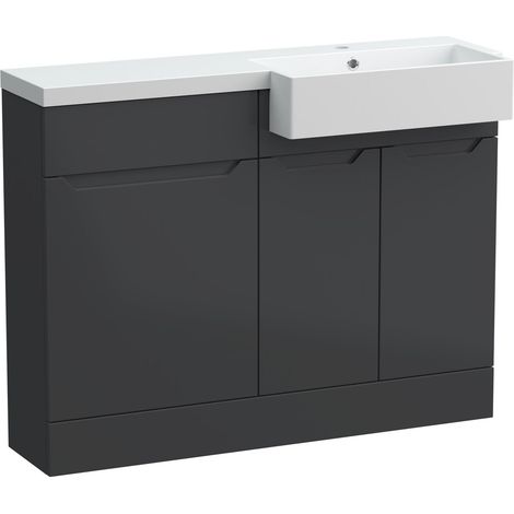 Teddesley Floor Standing Compact 2 Door Vanity Basin WC Unit with Polymarble Basin, 1100mm, Right Hand, Dark Grey