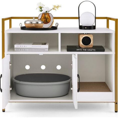 Arenero y mueble de almacenaje para gatos 89 x 45 x 74 cm práctico y antivuelco estilo industrial MDF blanco 200012768