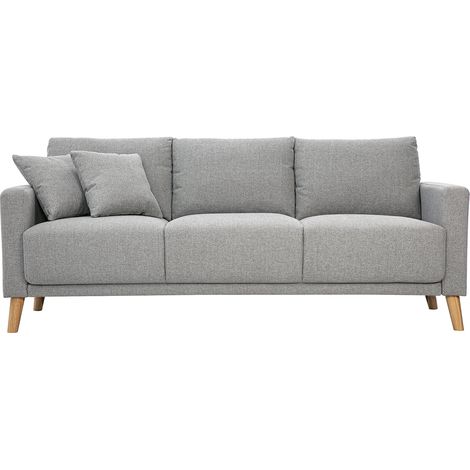 Miliboo – Canapé droit 3 places en tissu gris – Pieds compas en hévéa massif – Style scandinave moderne – Dimensions L193 x P77.5 x H80 cm