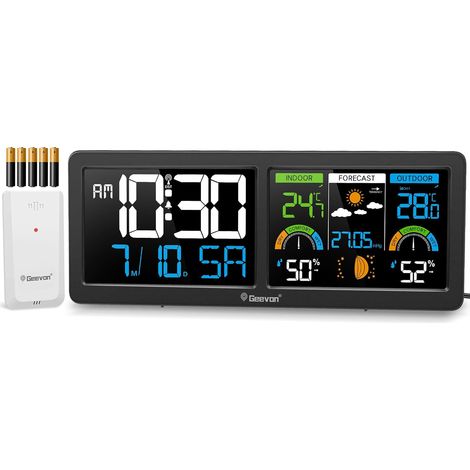 Station météo sans fil avec capteur extérieur, thermomètre hygromètre intérieure et extérieure radio, avec prévisions météorologiques (246258 avec batterie) (1/5)
