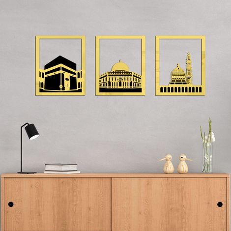 Ramadan-Moschee-Set – Dicker Acrylspiegel, selbstklebende Wanddekoration (3-teiliges Set, schwarz + gold) (1/5)