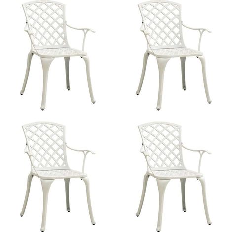 vidaXL Sillas de jardín 4 unidades aluminio fundido blanco (1/5)