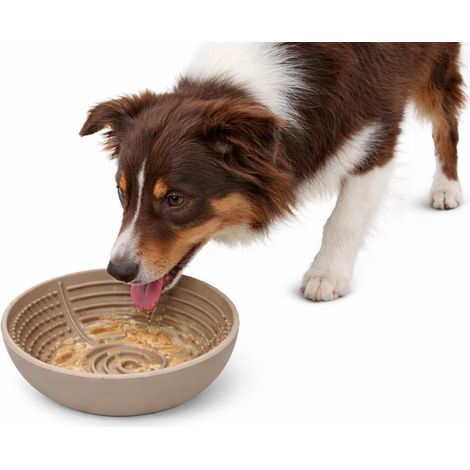 Gamelle Chat – gamelle pour Chien - Tapis de lechage Chien - Rond - Taupe - diamètre 16,5 cm - Silicone antidérapant - Nourriture Humide et Snacks (1/4)