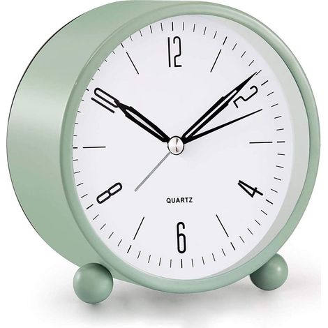 Réveil analogique, petite horloge ultra silencieuse de 4 pouces avec veilleuse, fonctionnant sur piles, design simple pour la chambre à coucher, le chevet, le bureau, (vert) (1/5)