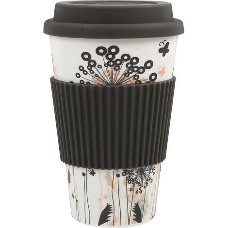 1 tasse à café de 400 ml avec couvercle, isotherme, pour boire de l'eau ou du café.-13.00X8.50X5.50CM-Grey (1/4)