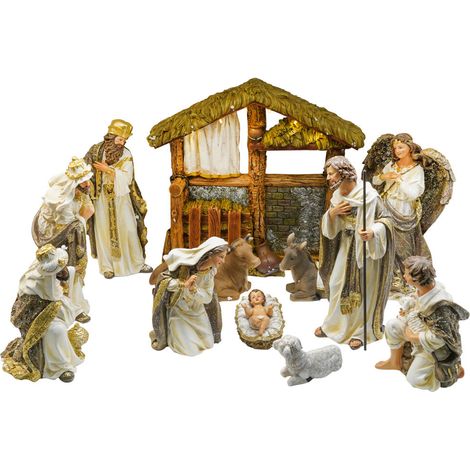 Presepe Natività 12 Pezzi 30 cm con Capanna Bianco (1/3)