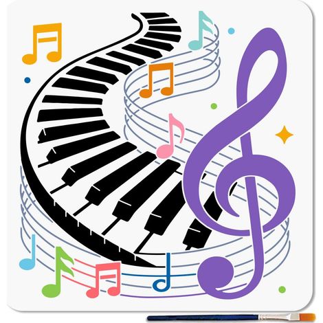 Pochoir Clés de Piano Réutilisable Pochoir Notes de Musique pour Peinture 30x30cm Modèle Dessin Clé de Sol Concert avec Pinceau pour Mur Meuble Toile Décoration Maison (1/5)