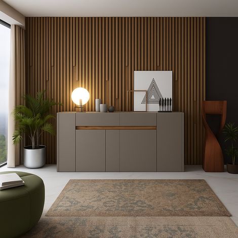 Credenza Cirimido, Madia 3 Ripiani, un Cassetto, 4 Ante, 170x40x85h cm Grigio Tortora (1/4)