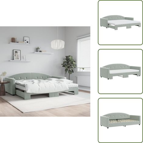 The Living Store Tagesbett Ausziehbar mit Matratzen Hellgrau 90x200 cm Samt - Sofa Bett - Schlafcouch - Gästebett - Tagesbett - Wohnzimmer Möbel (1/5)