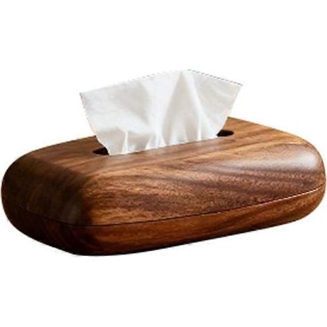 Boîte à mouchoirs en bois de noyer style galet, étui à mouchoirs de bureau, boîte de rangement décorative pour bureau ou table de chevet, boîte de rangement pour cuisine (1/5)