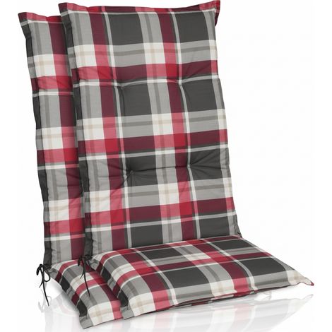 2er Set Hochlehner Auflagen Set 120x50cm Bordeaux Kariert