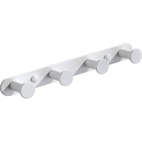 Perchero de acero inoxidable con ganchos - Gancho de pared autoadhesivo y tornillos - Perchero metálico con 4 ganchos - Blanco - Para chaquetas y bufandas