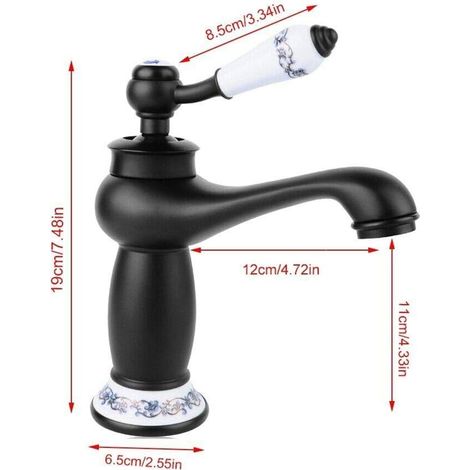 Rubinetto miscelatore retrò in ceramica per lavabo, acqua calda e fredda, ricambio per cucina e bagno, colore nero - ALTRO (1/3)