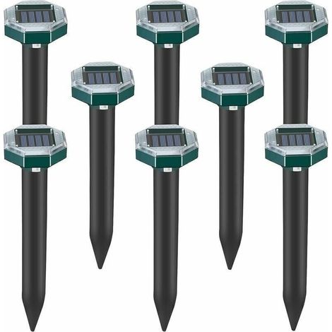 Lot de 8 pics repulsifs a ultrasons pour taupes, serpents et campagnols a energie solaire pour pelouse, jardin et cour, repulsif a sardines