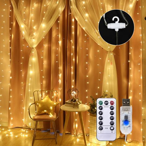 Guirlande rideau 200 LED – 3x1,8m – 8 modes – Fil cuivre – Mariage/Fêtes/Noël – Effet cascade (1/5)