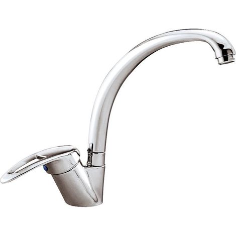 Robinet mitigeur d'evier de cuisine bas a bec rotatif anticalcaire et economiseur d'eau chrome (1/2)