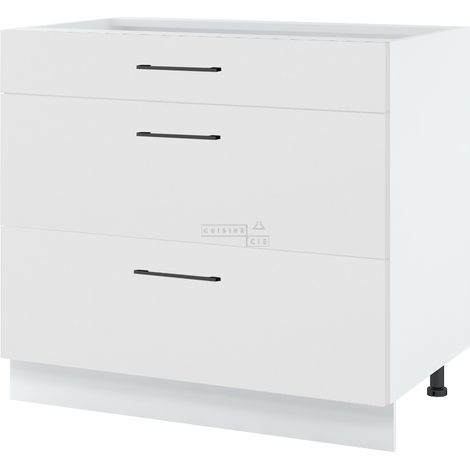 Casserolier Lovia Blanc Mat L 90 cm -  Porte avec poignée apparente Coulisses tiroir sans amortisseur White (1/2)