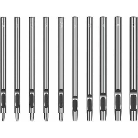 10 Pièces,Emporte Pièce cuir, Poincon, Creux Poinçon en Cuir, Poinçon Creux en Acier Rond Set Outils de Perforation de Trou Creux de Cuir pour le Cuir, Bande de Montre, Toile, Oeillet (1/4)