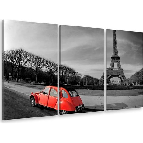Tableau triptyque Tableau photo mythique 2cv en plein paris - 90x60 cm (1/5)