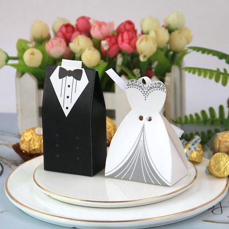 50 Paires De Botes D'emballage De Robe De Marie (1), Bote Cadeau De Mariage, Bote Cadeau En Carton, Bote Cadeau Vide, Mini-bote Bonbons, Chocola (1/5)