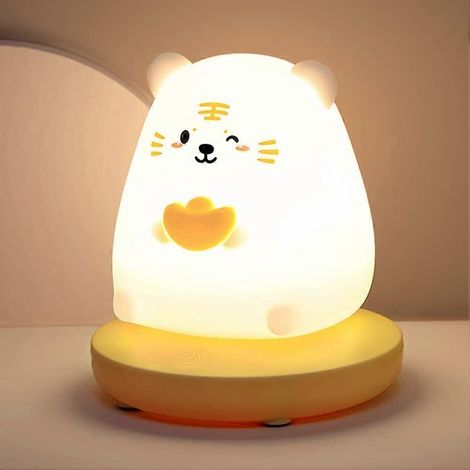 Veilleuse LED pour enfants, veilleuse tigre mignonne, veilleuse en silicone souple avec capteur tactile, veilleuse LED portable en silicone (1/5)