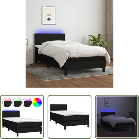 vidaXL LED-Leiste - Boxspringbett mit Matratze & LED Schwarz 90x190 cm Stoff (1/5)